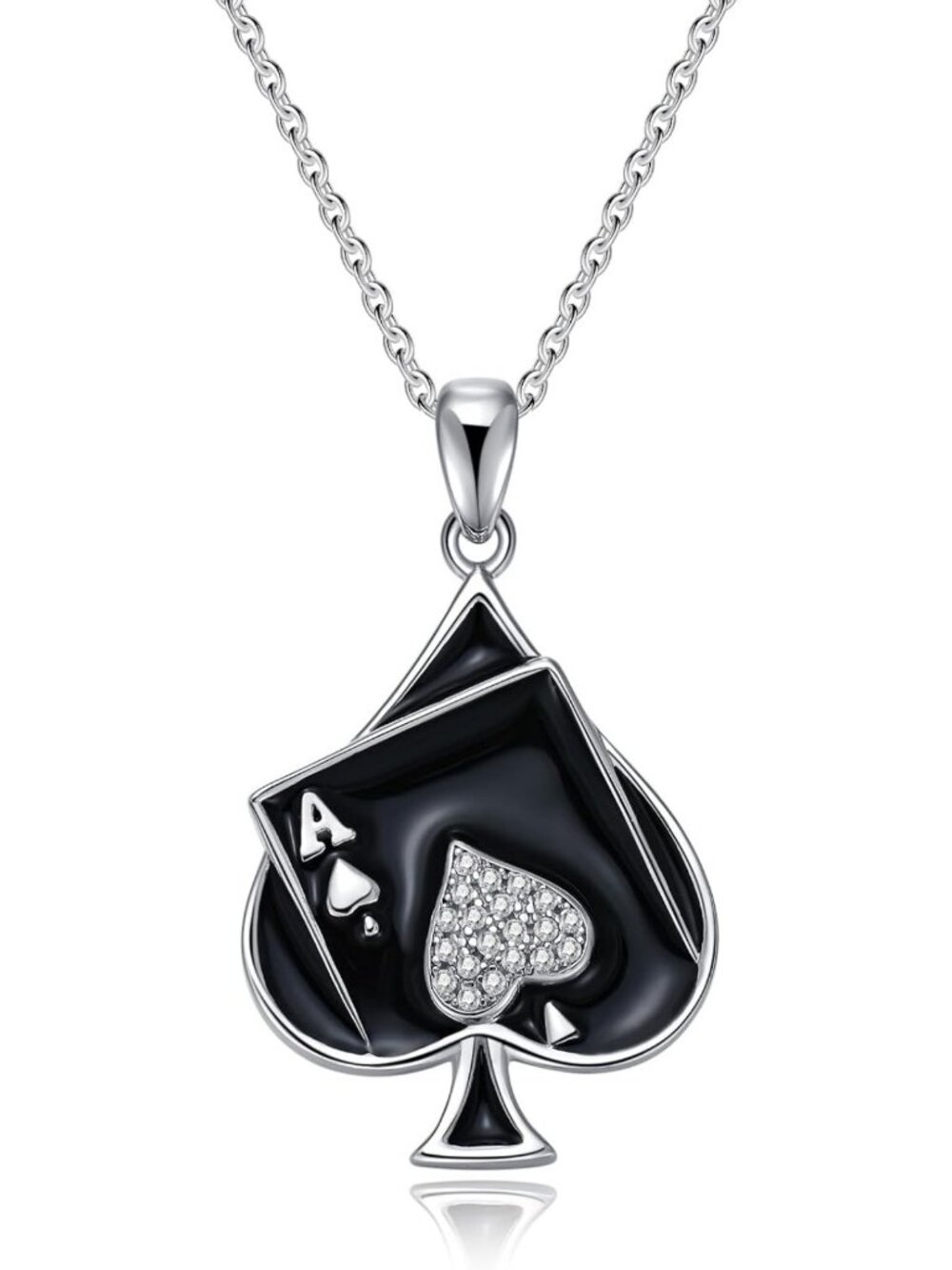 Stylish 925 Sterling Silver Poker Necklace for Women - Ace of Spades/Hearts